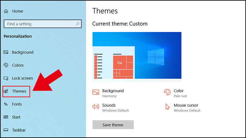 Chọn Themes